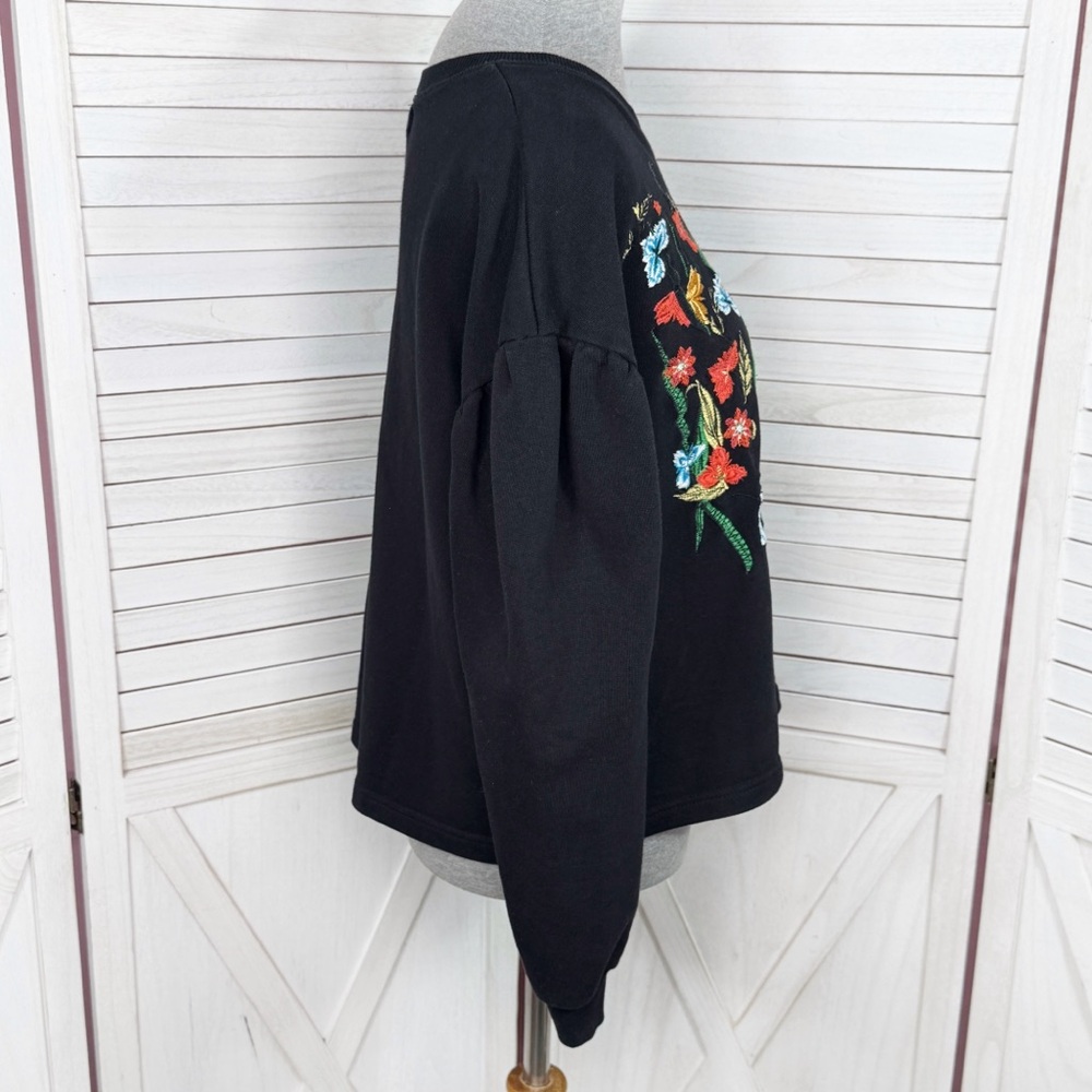Jack & Rae Embroidered‎ Floral Cropped Sweatshirt Black XS - Picture 3 of 11